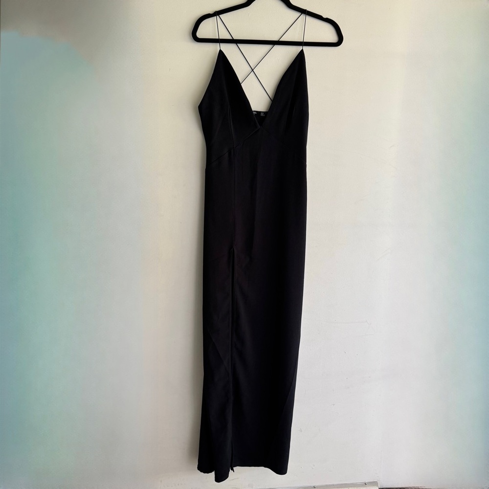 Navy maxi dress with cross back detail and side slit